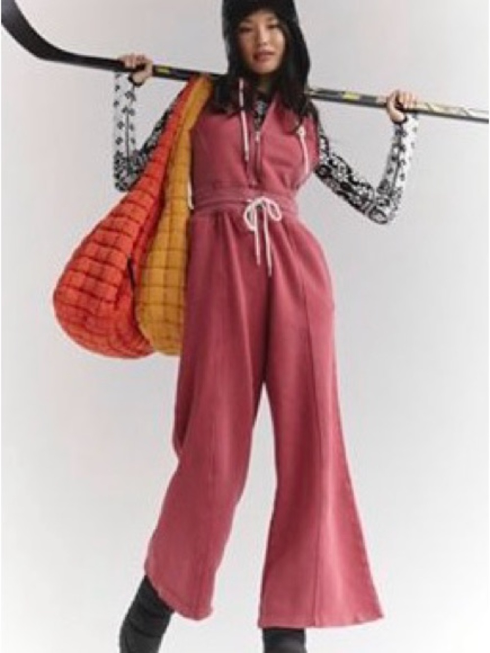 Free people Rose Pink Hooded Zip Jumpsuit